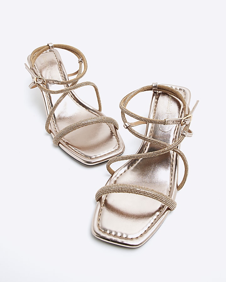 Rose Gold Kitten Heel Strappy Sandals