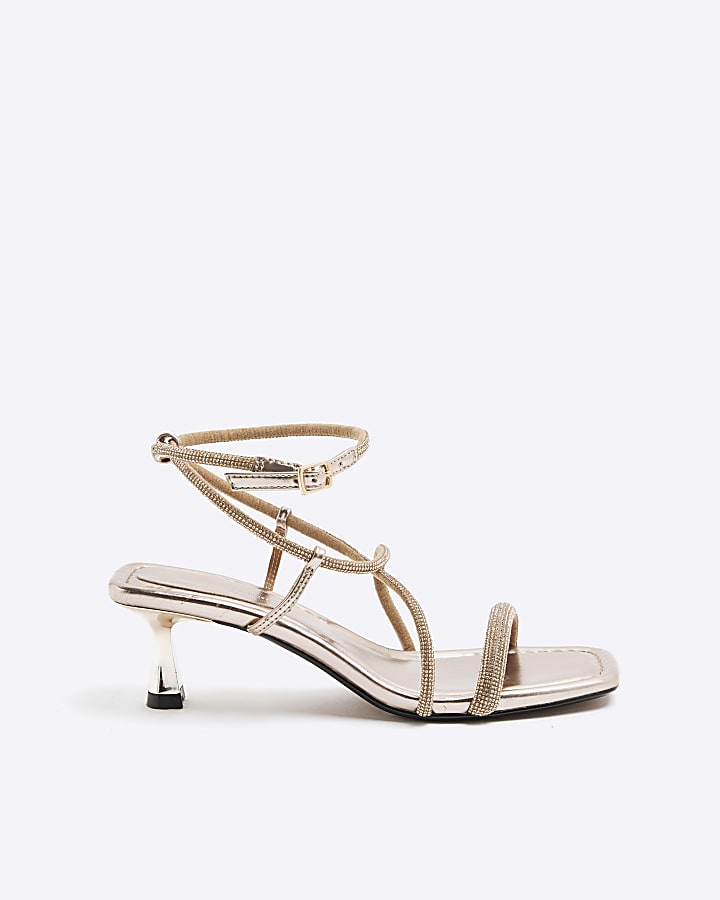 Rose Gold Kitten Heel Strappy Sandals