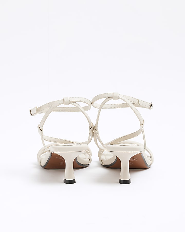 Beige Kitten Heel Strappy Sandals