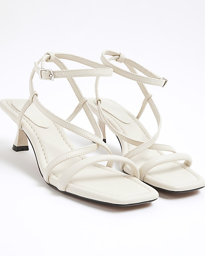 Beige Kitten Heel Strappy Sandals