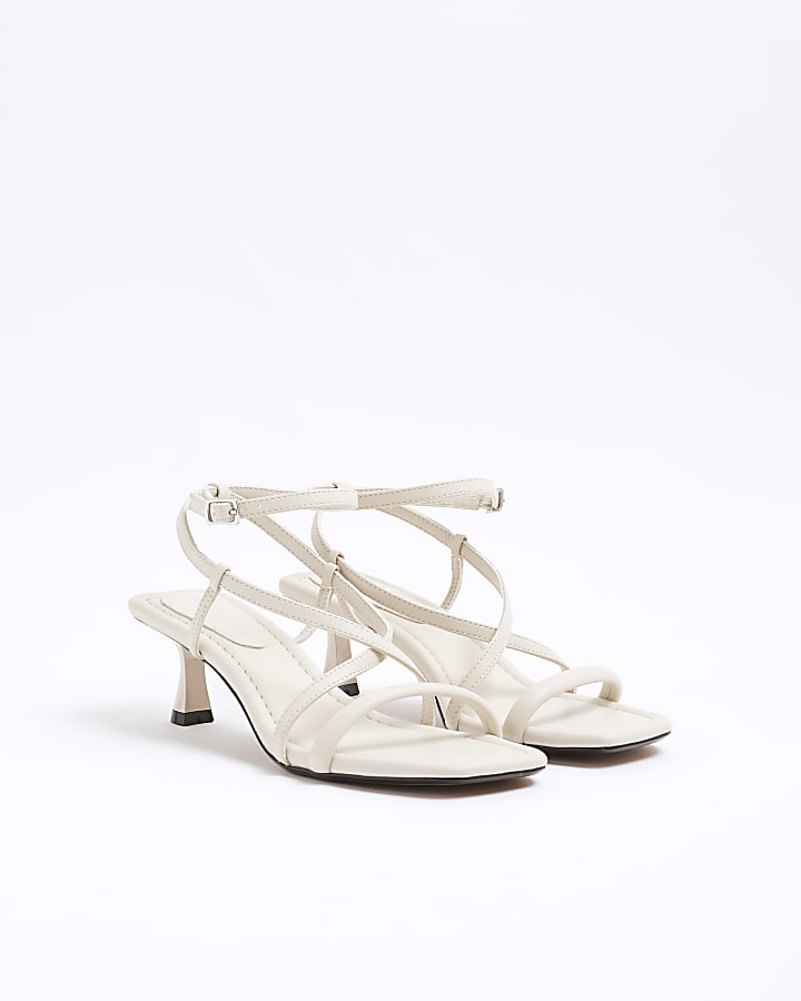 Beige Kitten Heel Strappy Sandals