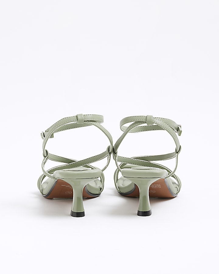 Green Kitten Heel Strappy Sandals