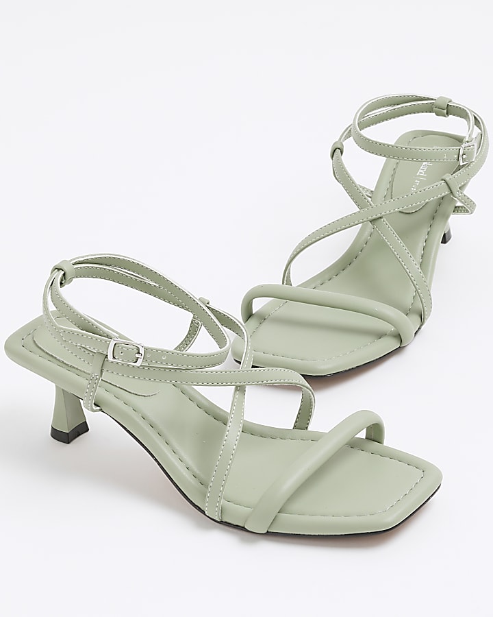 Green Kitten Heel Strappy Sandals