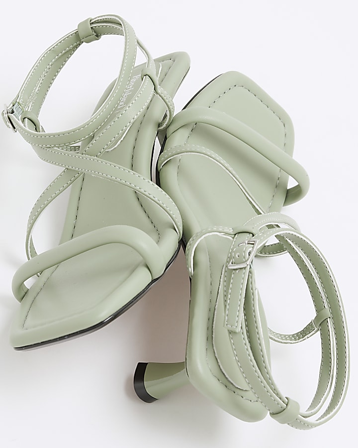 Green Kitten Heel Strappy Sandals