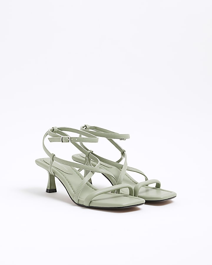 Green Kitten Heel Strappy Sandals