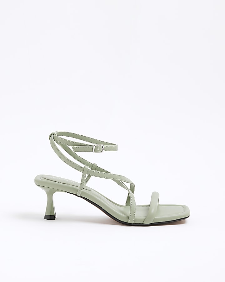 Green Kitten Heel Strappy Sandals