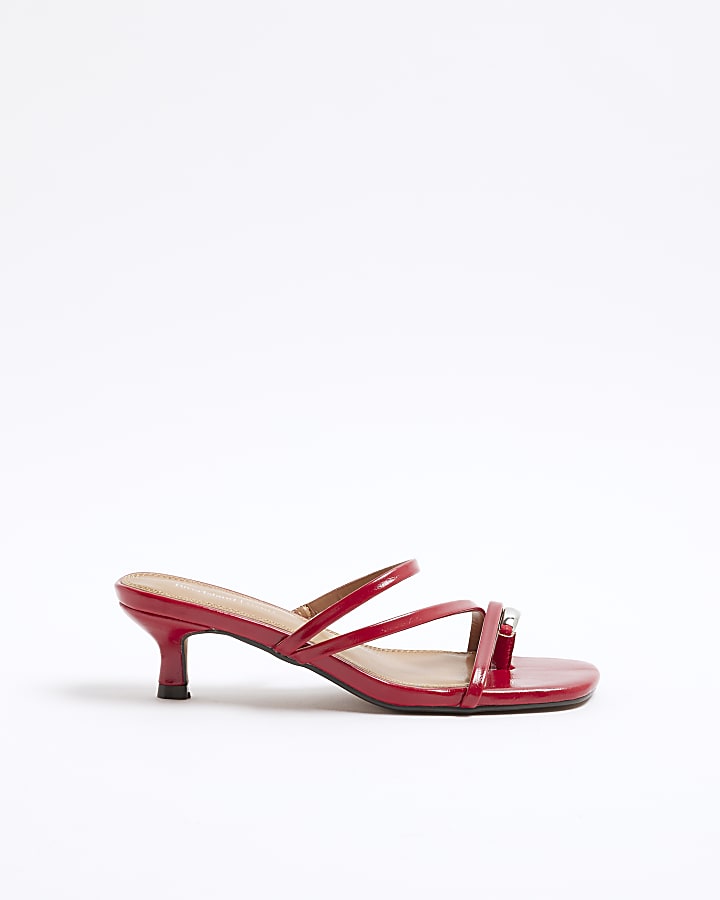 Red Kitten Heel Mule Sandals