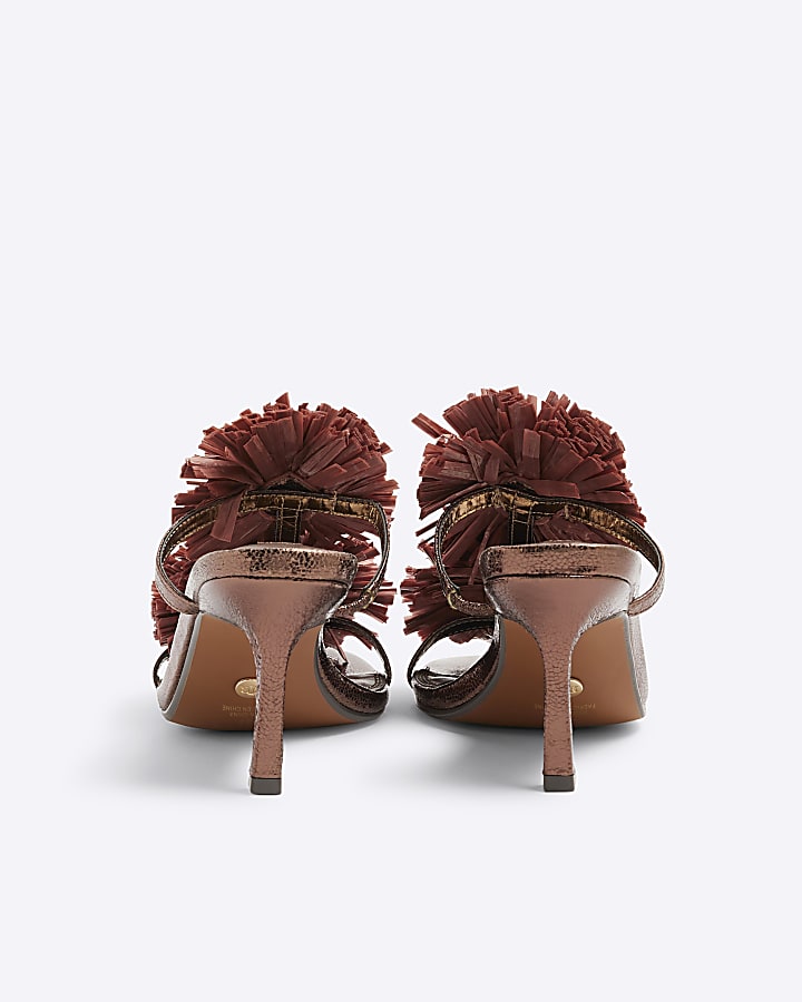 Bronze Flower Trim Heeled Sandals