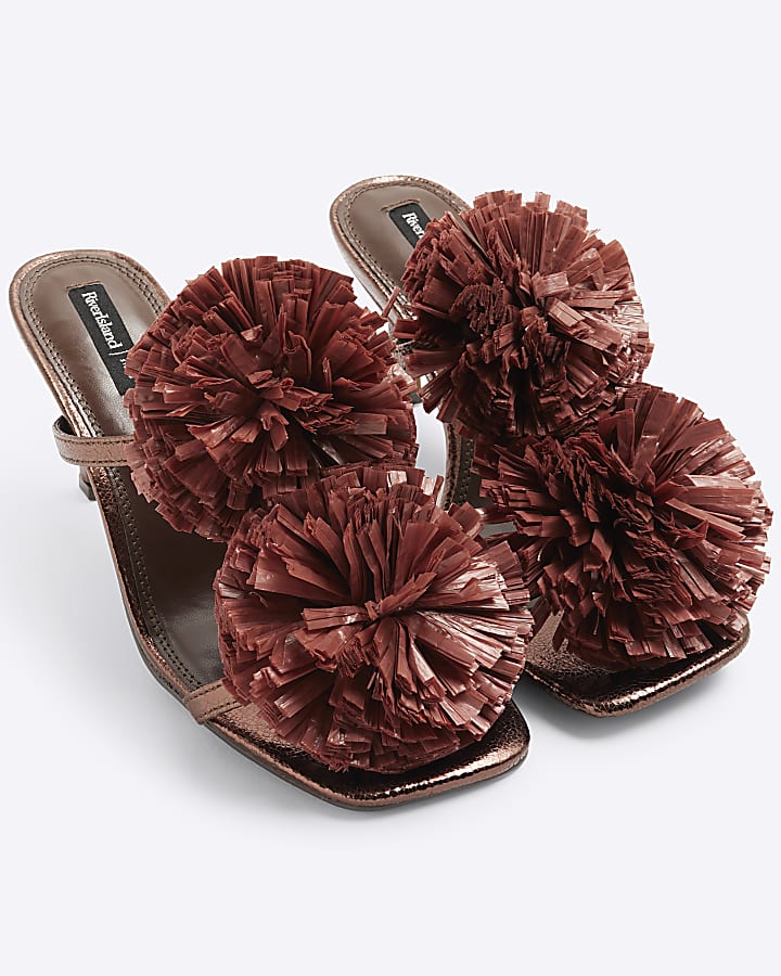 Bronze Flower Trim Heeled Sandals