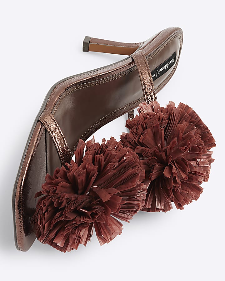 Bronze Flower Trim Heeled Sandals