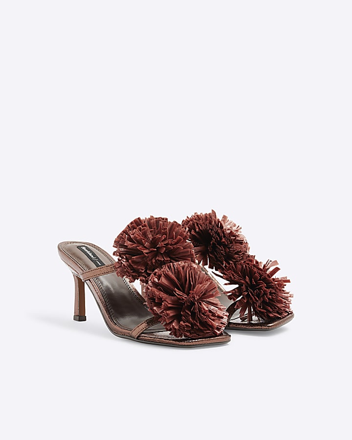 Bronze Flower Trim Heeled Sandals