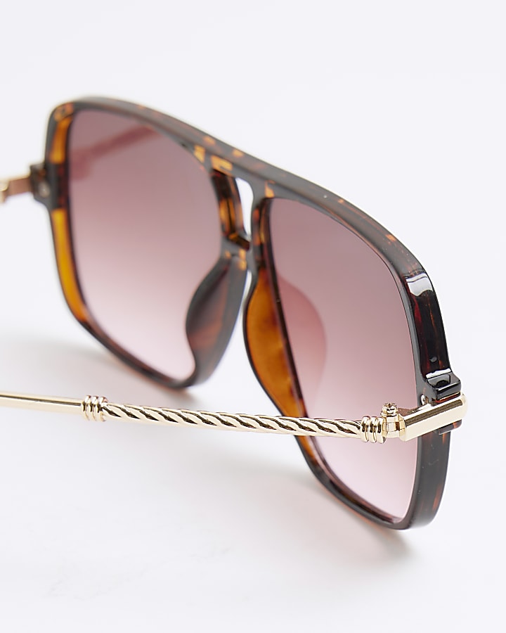 Tortoise Metal Aviator Sunglasses