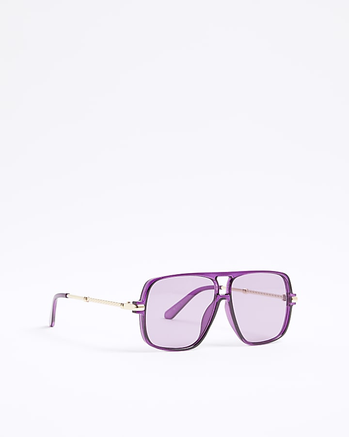 Purple Navigator Metal Sunglasses