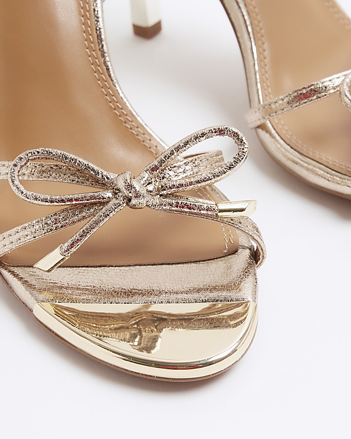 Gold Bow Heeled Sandals