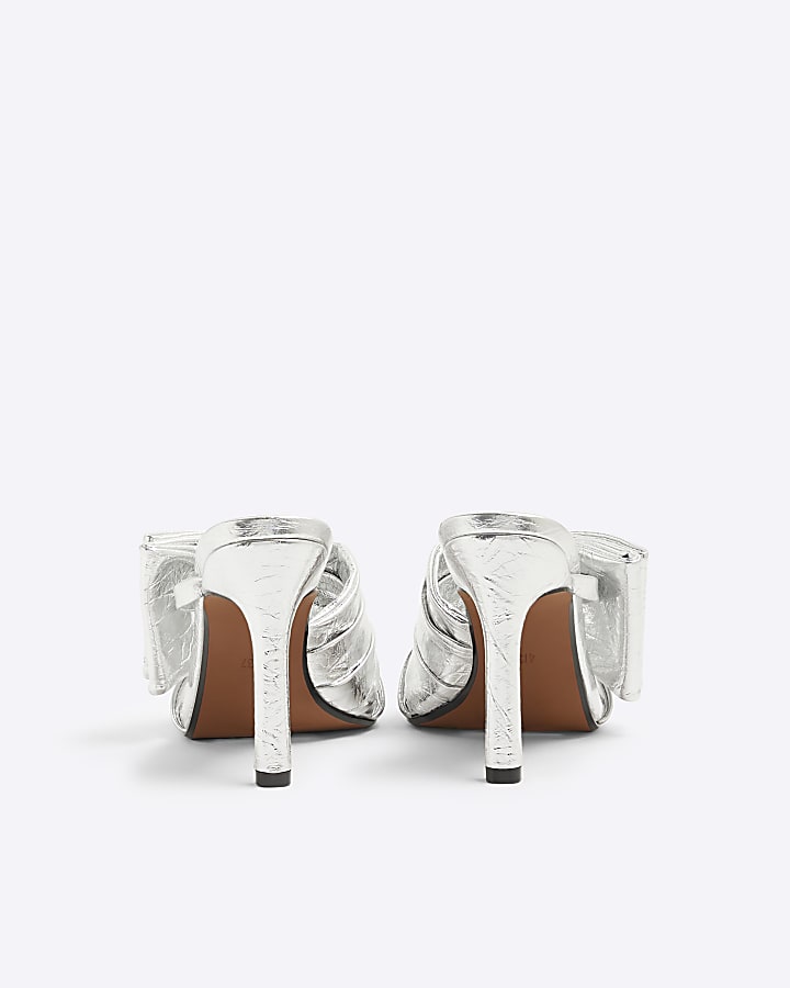 Silver Bow Heeled Sandals