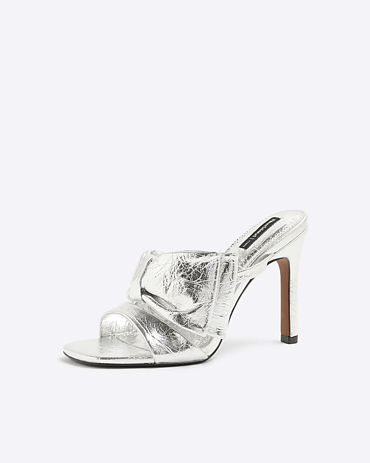 Silver Bow Heeled Sandals