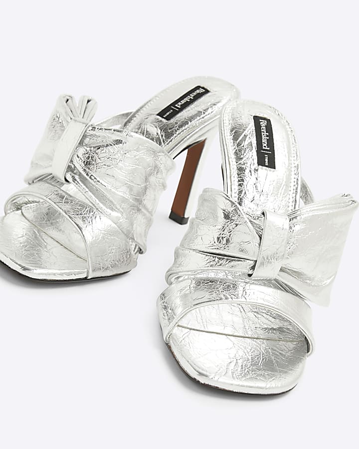 Silver Bow Heeled Sandals