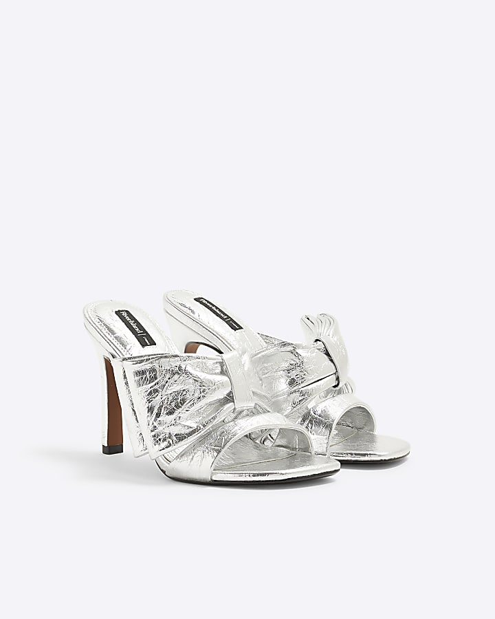 Silver Bow Heeled Sandals