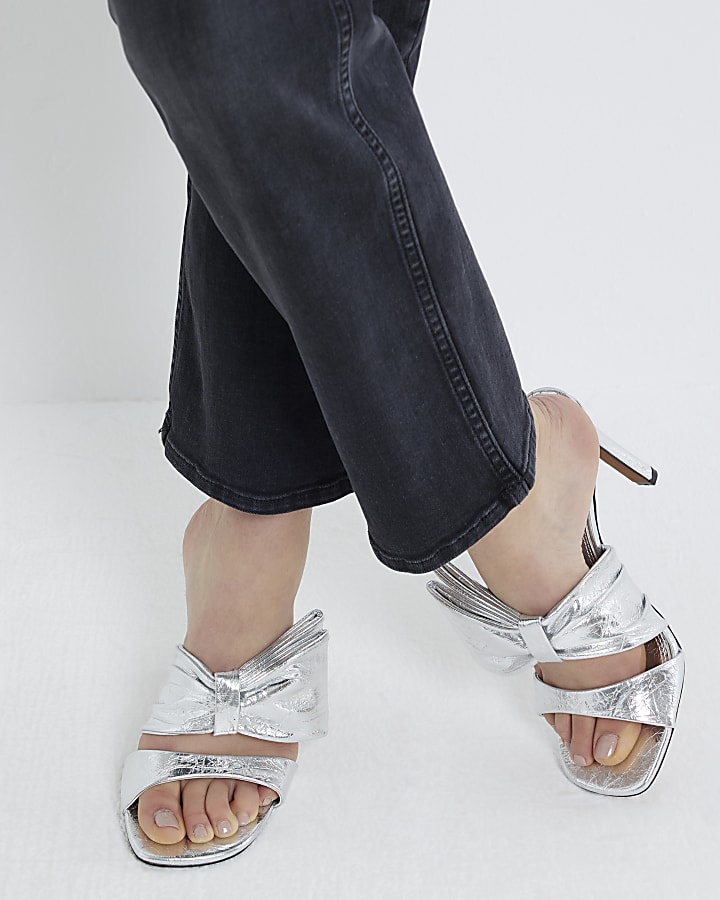 Silver Bow Heeled Sandals