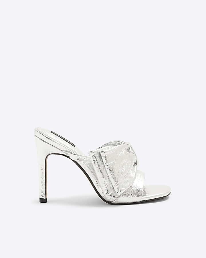 Silver Bow Heeled Sandals