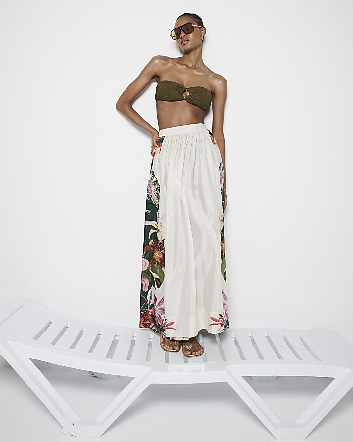 Cream Floral Maxi Skirt