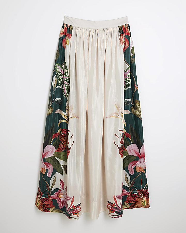 Cream Floral Maxi Skirt