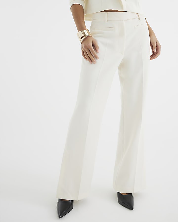 Petite Cream Tailored Flare Trousers