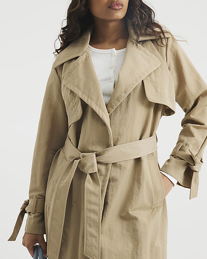 Petite Beige Wrap Trench Coat