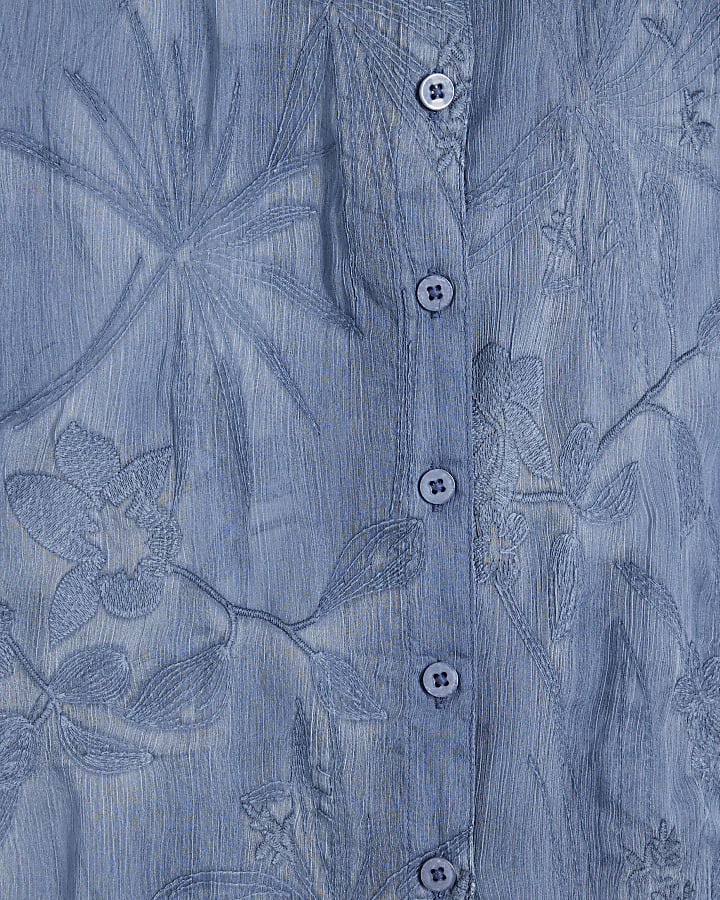 Petite Blue Floral Embroidered Shirt