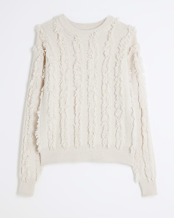 Beige Fringe Jumper