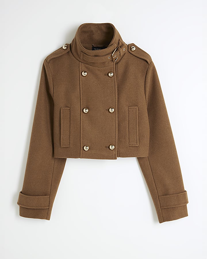 Brown Cropped Military Jacket