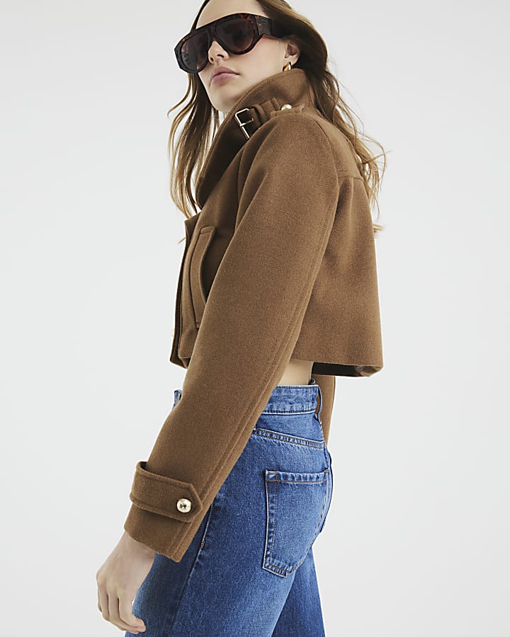 Brown Cropped Military Jacket