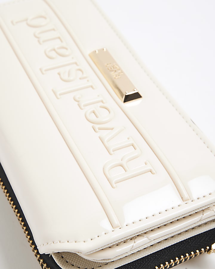 Cream Embossed Flap Zip Around Purse