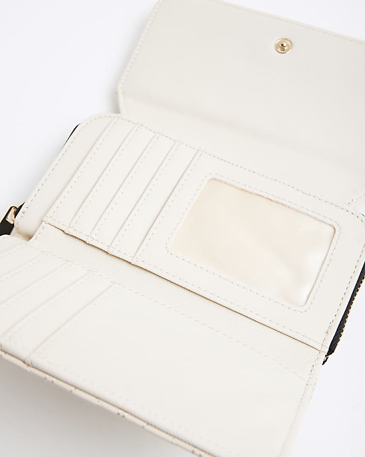 Cream Embossed Flap Zip Around Purse