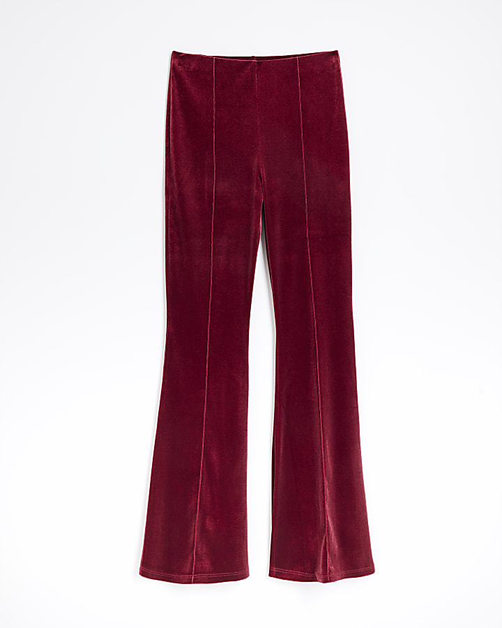 Petite Red Velvet Bootcut Trousers