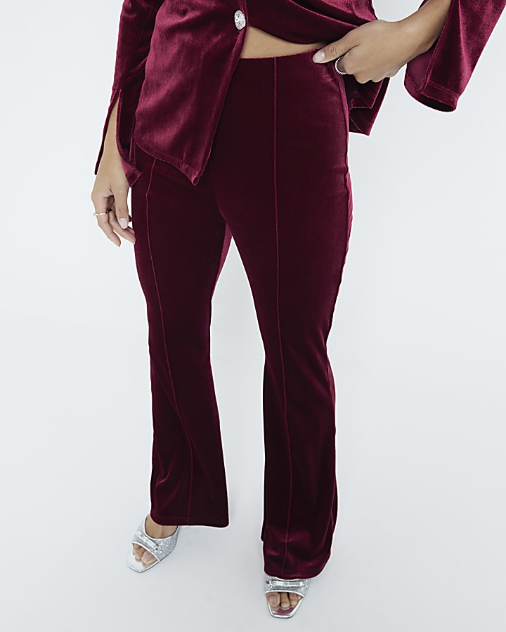 Petite Red Velvet Bootcut Trousers