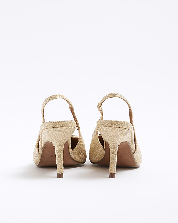 Beige Buckle Sling Back Heeled Court Shoes