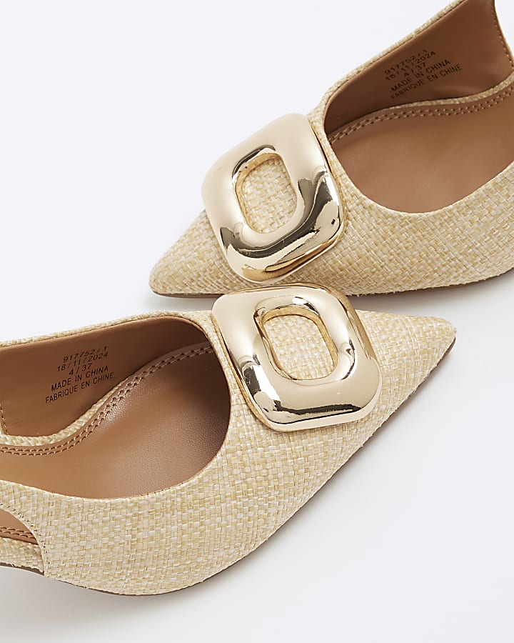 Beige Buckle Sling Back Heeled Court Shoes