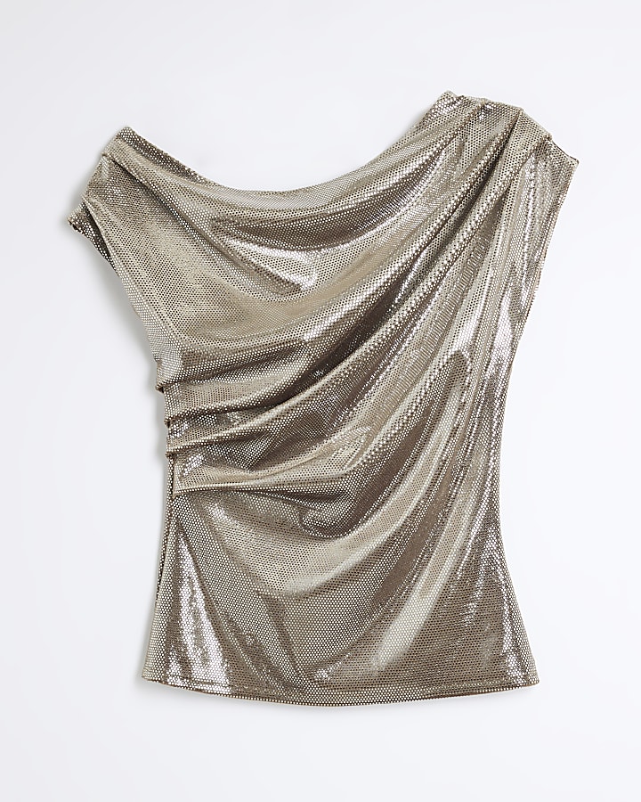 Gold Drape Velvet Embellished Top