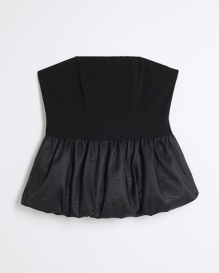 Black Sleeveless Bandeau Bubble Hem Top