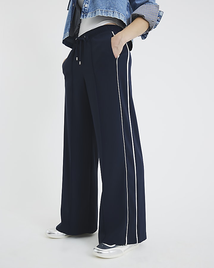 Navy Wide Leg Side Stripe Joggers