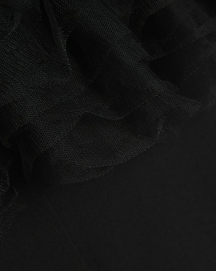 Black 3D Tulle Ruffled Bodycon Midi Dress