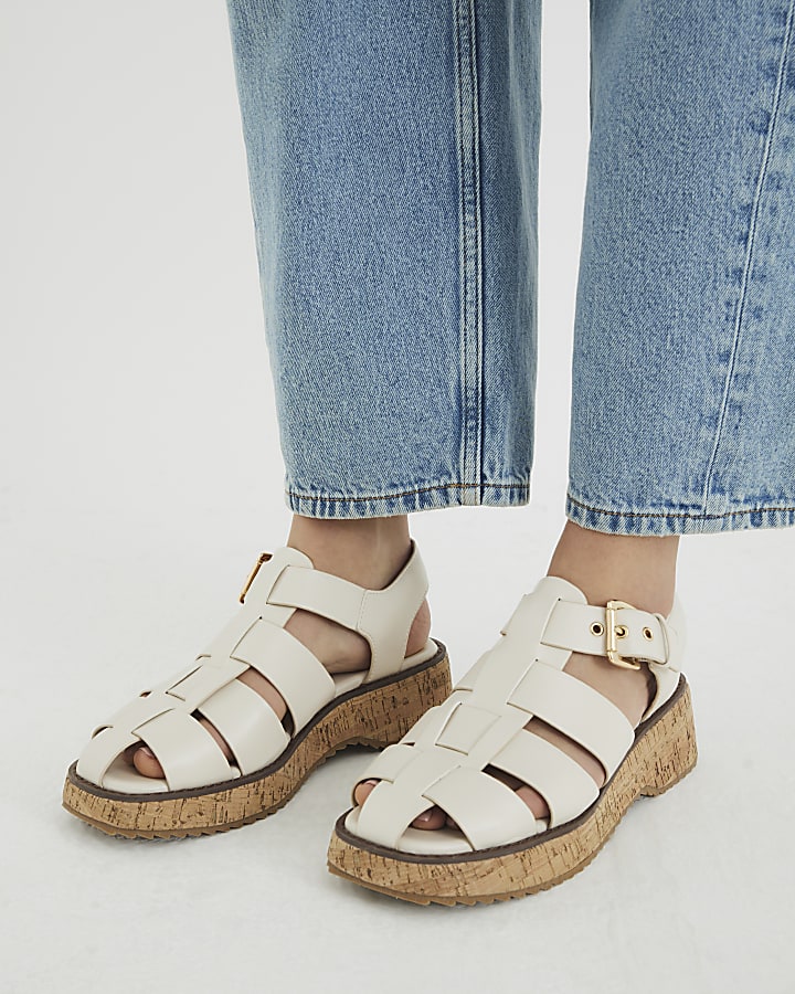 Cream Woven Cork Fisherman Sandals