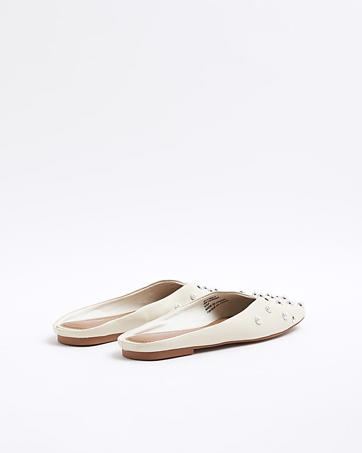 Cream Asymmetric Studded Mule Sandals