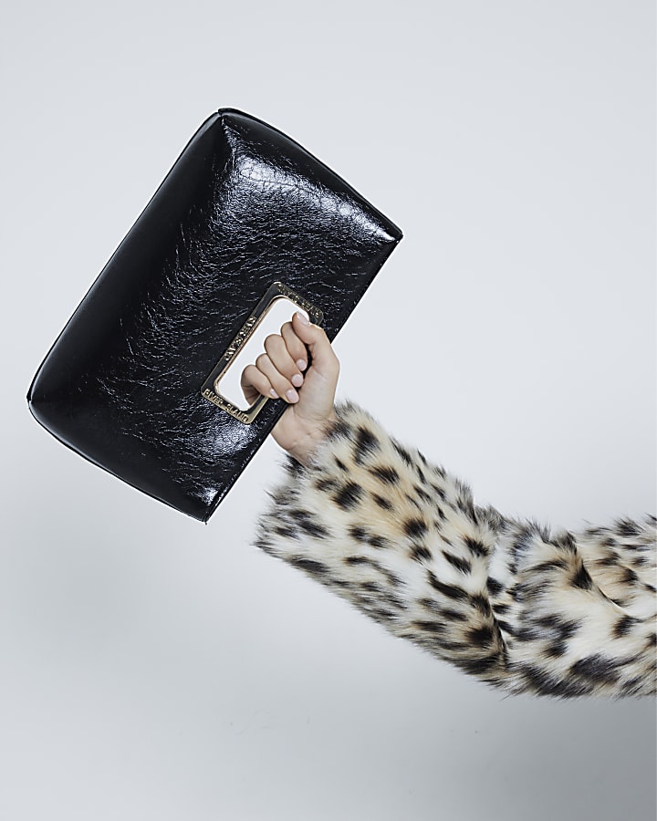 Black Metal Handle Clutch River Island