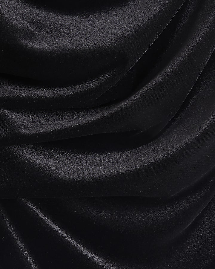 Black Velvet Drape Midi Dress