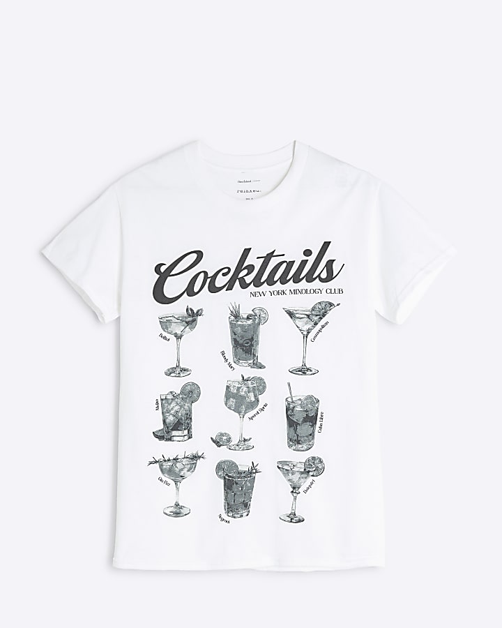 White Cocktail Menu Boyfriend T-shirt