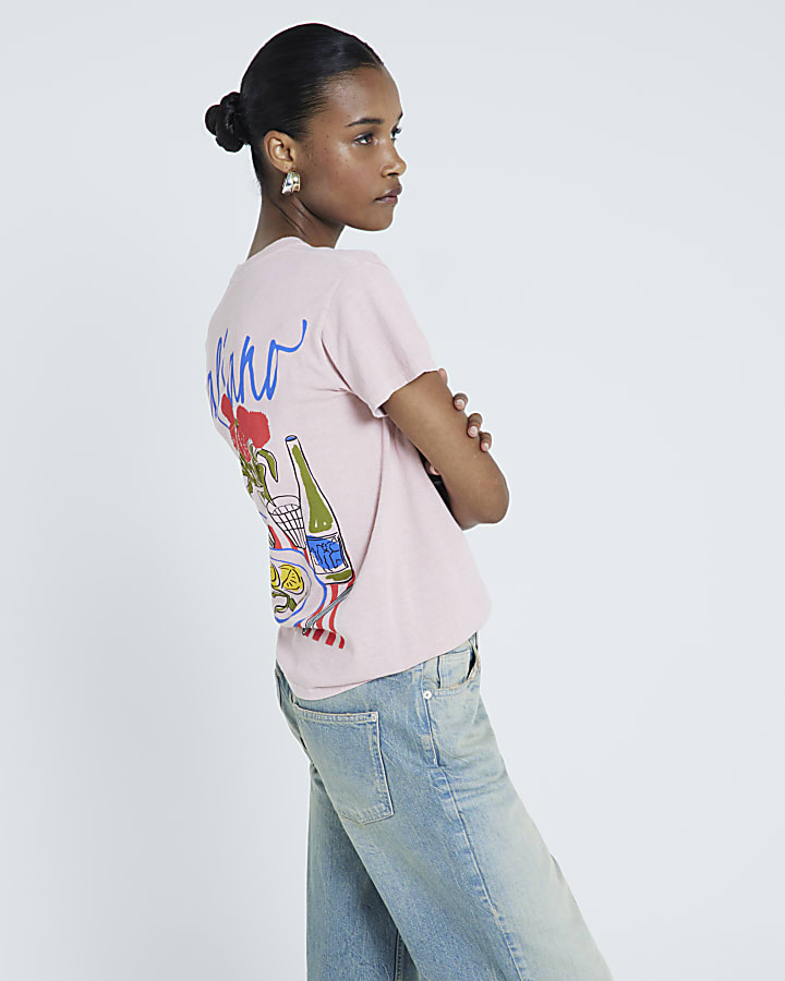 Pink Italiano graphic Back Print t-shirt