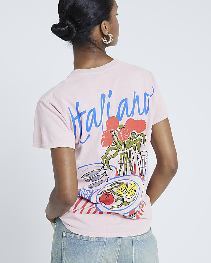 Pink Italiano graphic Back Print t-shirt