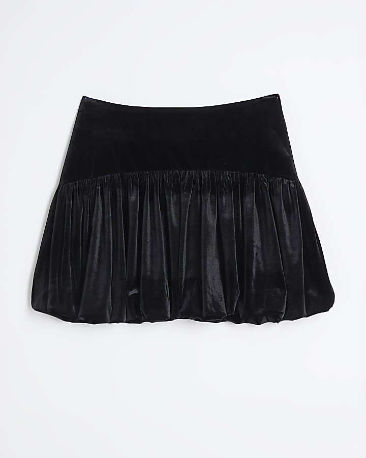 Black Velvet Bubble Hem Mini Skirt